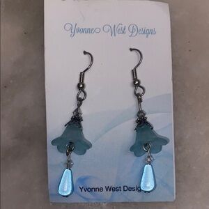 Blue Cascading Floral Earrings with Teardrop Charms